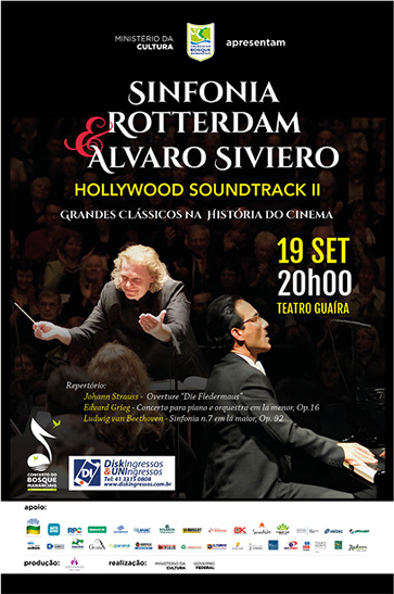 Sinfonia Rotterdam e Álvaro Sivieiro - Hollywood Sondtrack II - Grandes clássicos na história do cinema - 19 set 20h00 no Teatro Guaíra